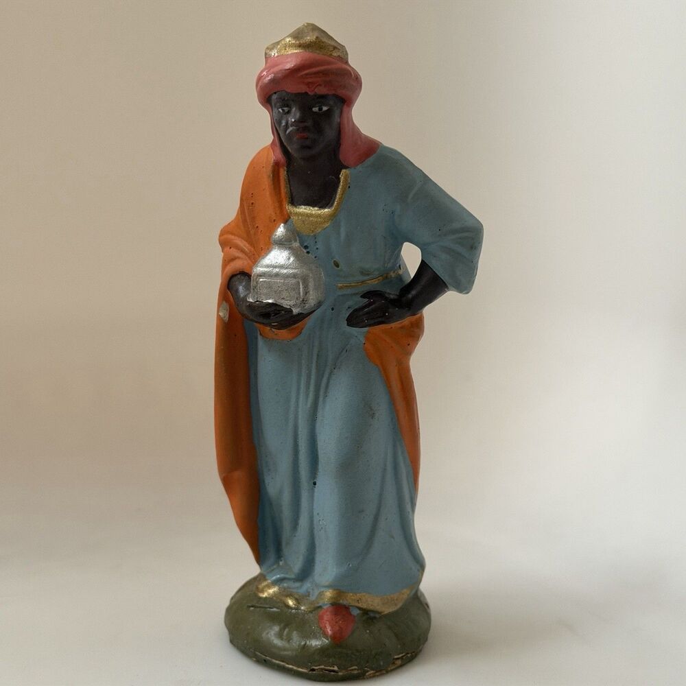 Vintage German Nativity King Balthazar Wise Man Magi Figurine 5” Hand Painted